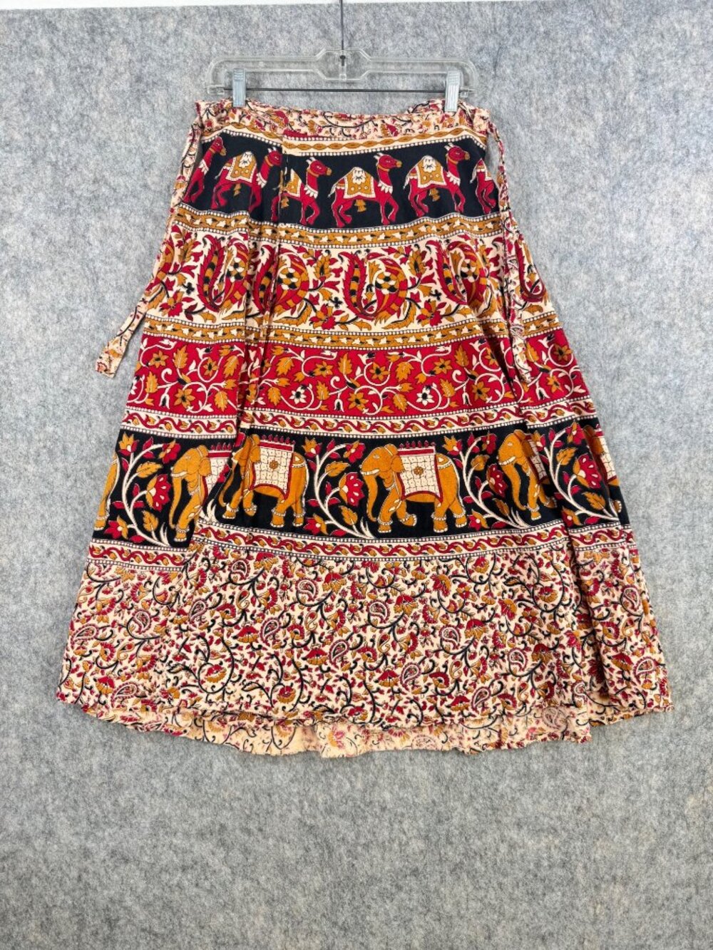 Boho Cotton Wrap Skirt India Multicolor Floral Elephants 70s Retro One Size